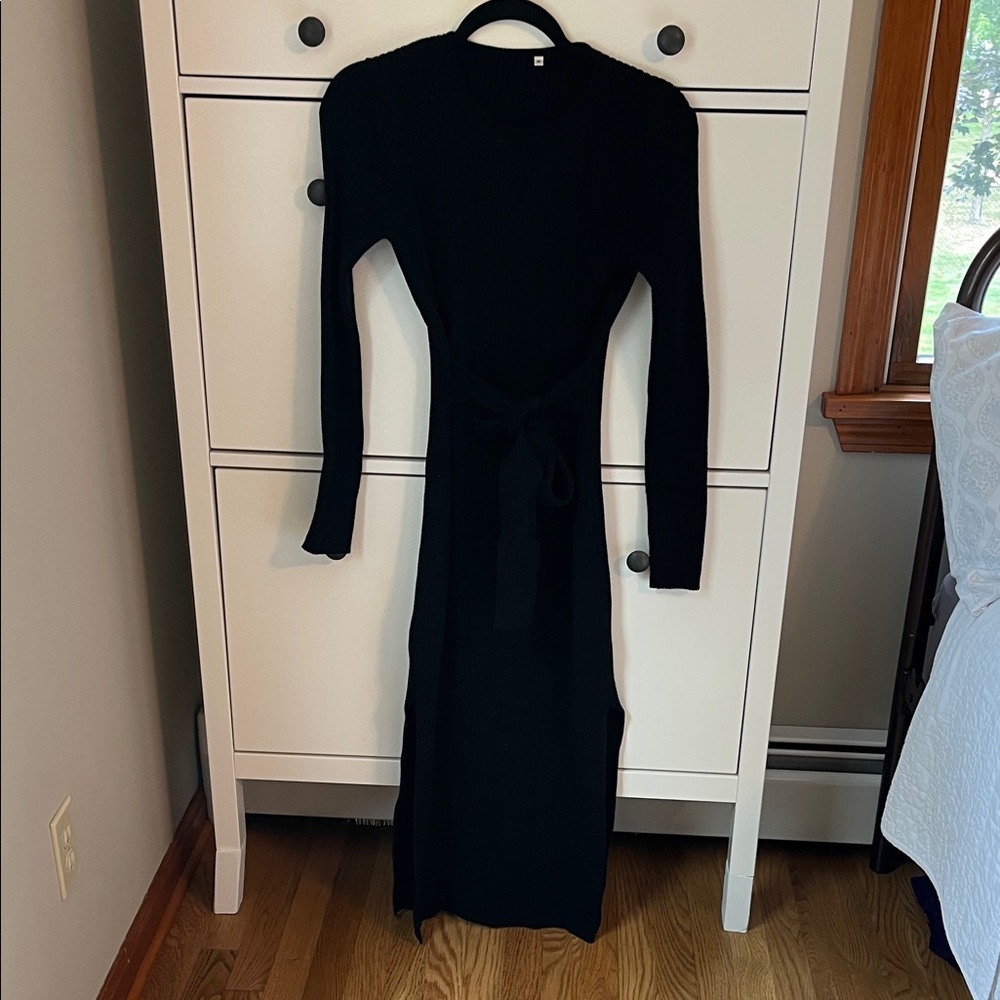 Casual Black Knit Sweater Dress